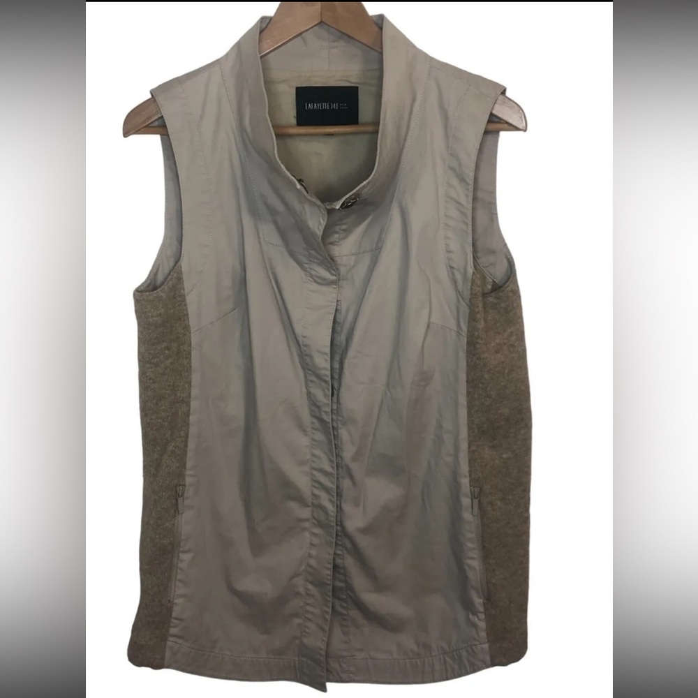 Lafayette 148 Sz M Rich Fleece Alpaca Long Modernist Vest Jacket Zip Pockets